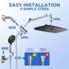12 Inch Coverage High Pressure Rain Shower Head Combo with Adjustable Extension Arm, Wide Rainfall & 5 Modes Handheld Showerhead, Dual Anti-Clog Nozzles for Ultimate Experience, Silver Chrome