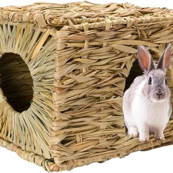 Tfwadmx Rabbit Grass House, Extra Large - Natural Hand Woven Seagrass Play Hay Bed, Hideaway Hut Toy for Bunny Hamster Guinea Pig Chinchilla Ferret