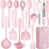 Black Silicone Cooking Utensils Set - 446°F Heat Resistant Kitchen Utensils,Turner Tongs,Spatula,Spoon,Brush,Whisk,Kitchen Utensil Gadgets Tools Set for Nonstick Cookware,Dishwasher Safe (BPA Free)