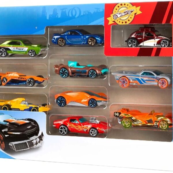 Toy Cars & Trucks 10-Pack, Set of 10 1:64 Scale Vehicles, Includes Race Cars, Semi, Rescue or Construction Trucks