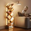 6 Tier Tree Bookshelf, Bookcase with LED Lights, Display Floor Standing Storage Shelf, Book Organizer Shelves for Home Office, Living Room, Vintage