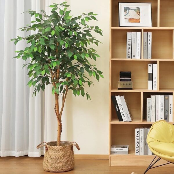 DR.Planzen 5 feet Artificial Ficus Tree, Tall Lifelike Greenery with Natural Wood Trunk for Living Room, office floor and corner decor