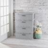 Storage Drawer, 3 Drawer Plastic Weave Wide Tower with Pull Handles, Brown