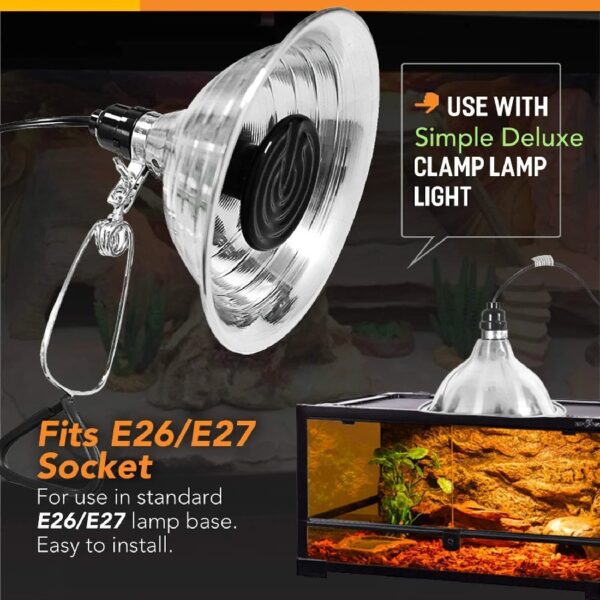 Simple Deluxe 100W Infrared Ceramic Reptile Heat Lamp Bulb & 150W Clamp Light with 8.5