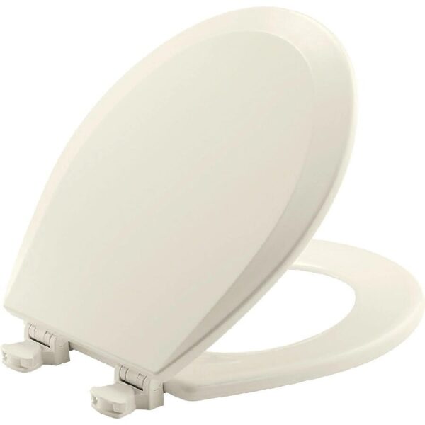 Round Enameled Wood Toilet Seat in White with Easy·Clean Hinge
