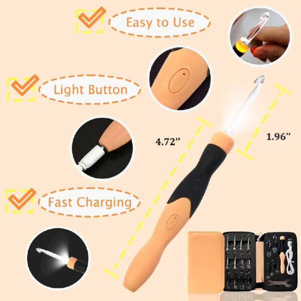 Yarniss Crochet Hooks Set with Digital Counter, 17 Sizes Light Up Crochet Hooks 2.5mm-14.0mm