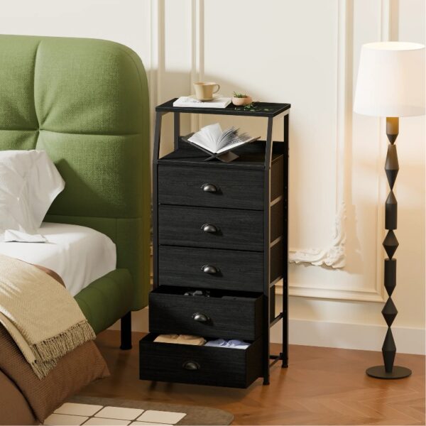 Nightstand,Vertical Dresser with Fabric Chest of Drawers & Storage for Bedroom,Living Room,White