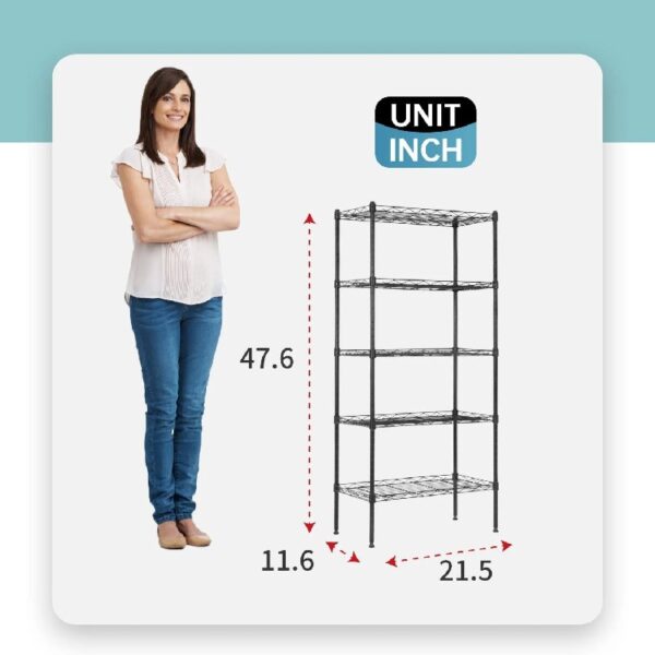 Adjustable Storage Shelves Metal Storage Shelf(Black, 21.5L x 11.6W x 47.6H) 750 pounds