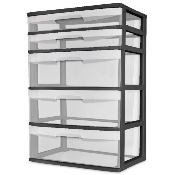 5 Drawer Wide Tower Black