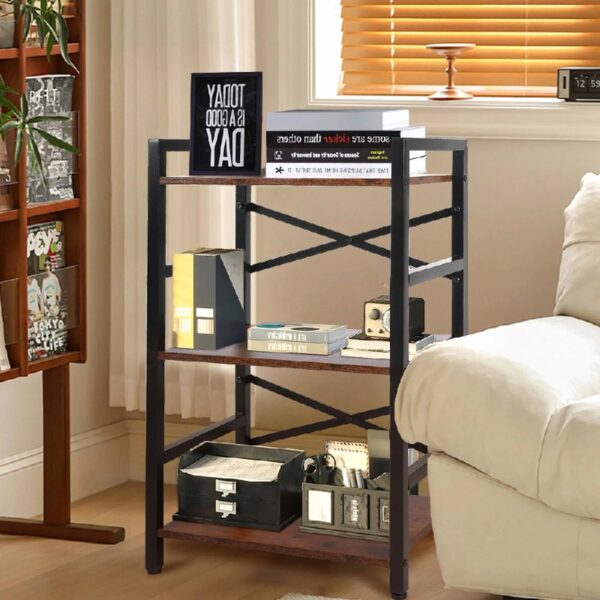 3 Tier Bookshelf, Industrial Small Bookcase Storage Organizer for Living Room, Bedroom