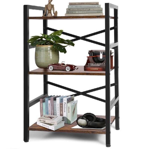 3 Tier Bookshelf, Industrial Small Bookcase Storage Organizer for Living Room, Bedroom