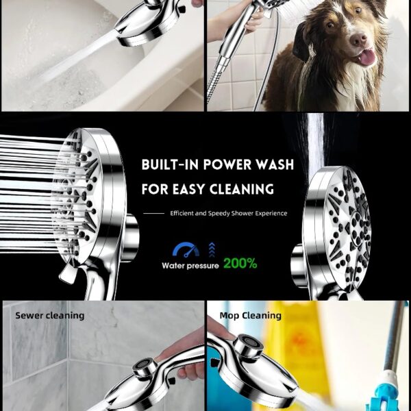 Handheld Showerhead w/ Magnetic Docking Brackets,High Pressure 10 Spray Modes Shower Head,New