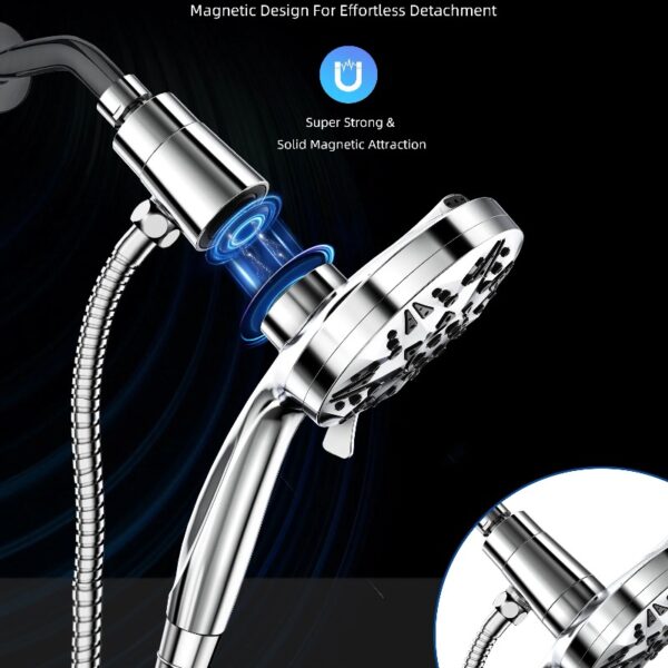 Handheld Showerhead w/ Magnetic Docking Brackets,High Pressure 10 Spray Modes Shower Head,New