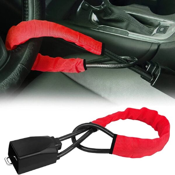 Car Steering Wheel Lock, Seat Belt Lock, Anti-Theft Device, Max 17 Inch Length, Small and Light-Weight, Multi-Functional, Fit Most Vehicle, SUV, Golf Cart Security (Red)