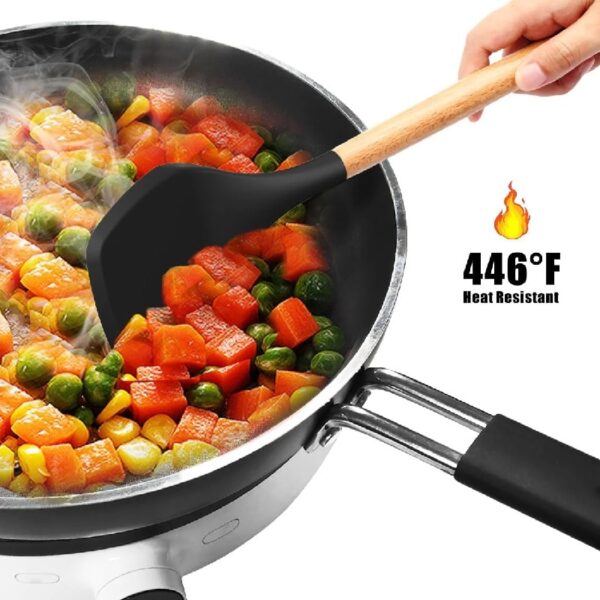 oannao Silicone Cooking Utensils Set - 446°F Heat Resistant Silicone Kitchen Utensils for Cooking,Kitchen Utensil Spatula Set w Wooden Handles,Holder, BPA FREE Gadgets for Non-Stick Cookware (Khaki)