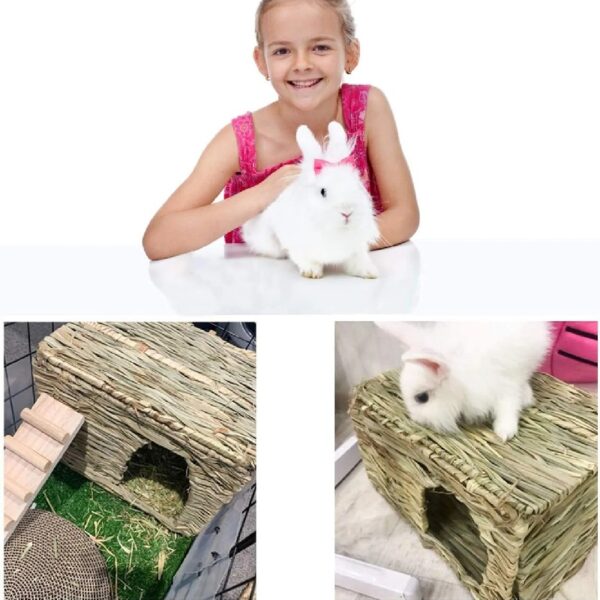Extra Large Grass House for Rabbit, Foldable & Comfortable - Small Animal Hut Play Hideaway Bed Hay Mat Chew Toy for Bunny Guinea Pig Hamster Chinchilla