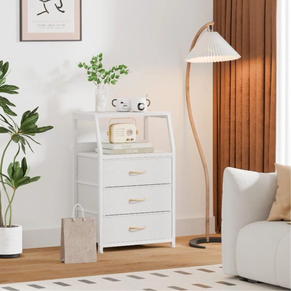 Nightstand,Vertical Dresser with Fabric Chest of Drawers & Storage for Bedroom,Living Room,White