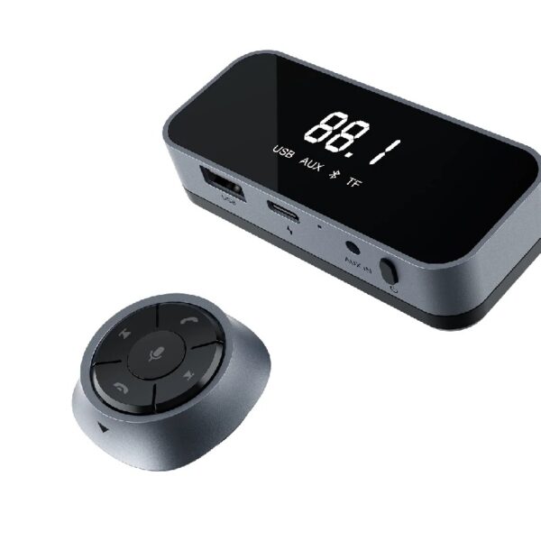 Solar Powered BT FM Transmitter with Remote via Multi-Input Compatible with Smartphone,3.5x2.5x0.875' 1 Unit Pack