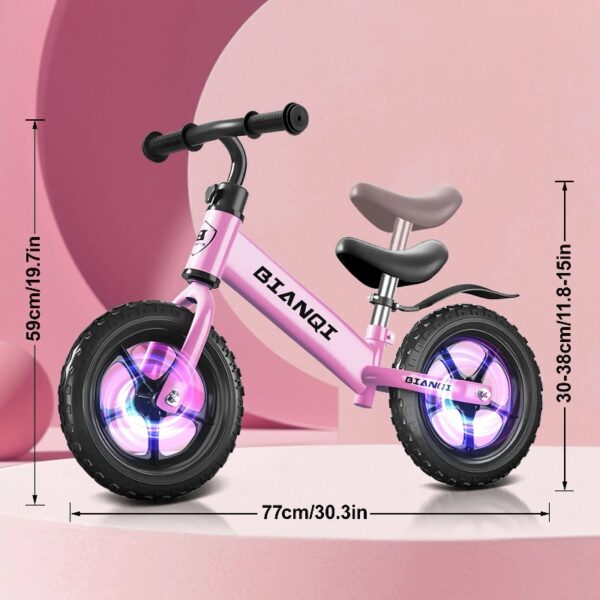 Kid Balance Bike, 12'' Toddlers Training Bicycle for 2-5 Years Old Boys Girls, Lightweight with Lighting up Wheels, Bule