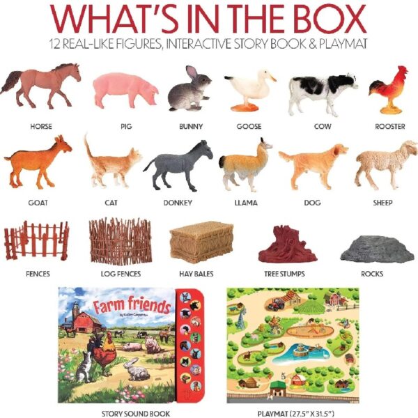 Li'l-Gen Toy Farm Animals with Interactive Farm Animal Sound Book | 12 Toy Figures with Playmat and Farm Accessories for Toddlers | Farm Playset for Boys and Girls 2 Years Old & Up (22 Piece Set)