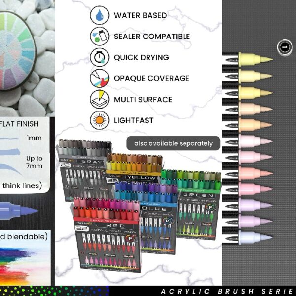 24 Flexible Brush Tip Acrylic Paint Pens Markers Set 1-7mm(PASTEL)