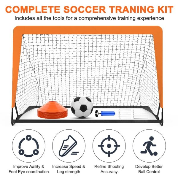 Kids Soccer Goal for Backyard, 4X3 ft Toddler Soccer Nets Training Equipment with Soccer Ball and 10 Soccer Cones, Portable Pop Up Soccer Set for Kids and Youth Games and Training Goals