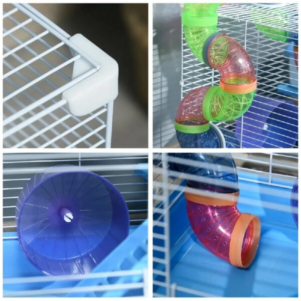 Spaco 2-Level Hamster Cage Rodent Gerbil House Mouse Mice Rat Habitat Metal Wire with Exercise Wheel, Play Tubes, Water Bottle, Food Dishes, Blue
