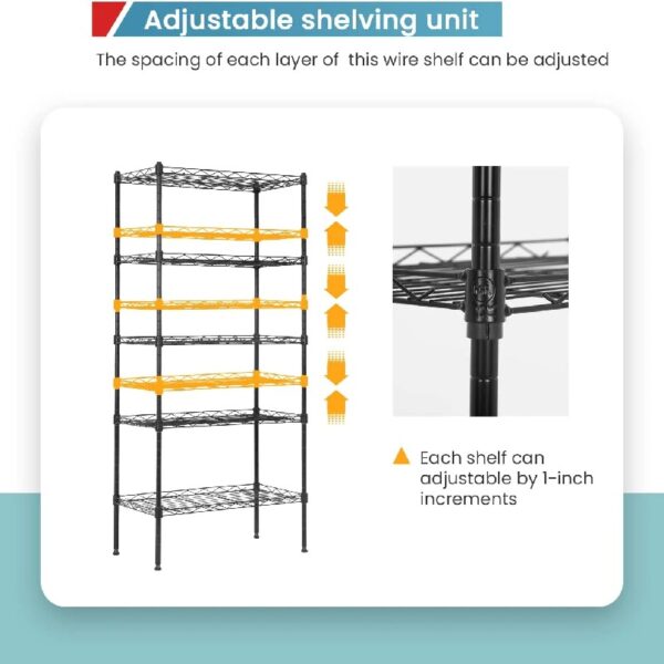 Adjustable Storage Shelves Metal Storage Shelf(Black, 21.5L x 11.6W x 47.6H) 750 pounds