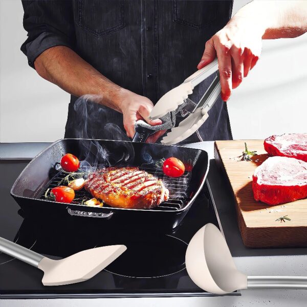 Silicone Cooking Utensils Set - Heat Resistant Silicone Kitchen Utensils for Cooking, Kitchen Utensil Spatula Set,BPA FREE Kitchen Gadgets Tools for Non-Stick Cookware Dishwasher Safe (Khaki)