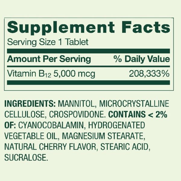 Extra Strength Vitamin B12 Supplement Fast Dissolve Tablets for Metabolism Support, Cherry, 5000 mcg, 300 Count