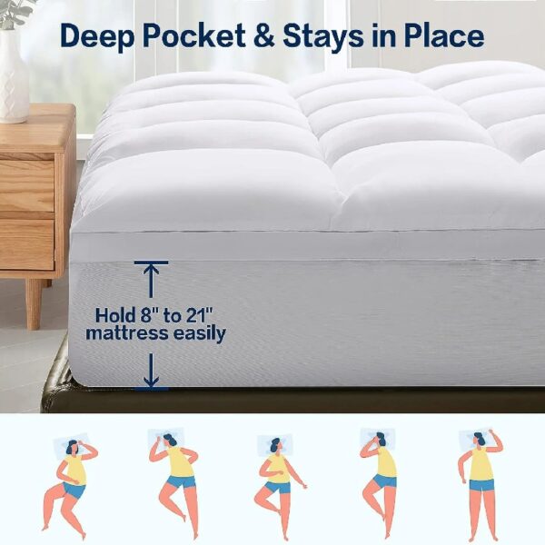 100% 400TC Mattress Topper Queen for Back Pain, Extra Thick Cooling Mattress Pad, Mattress Protector Pillow Top Mattress Cover with 8-21