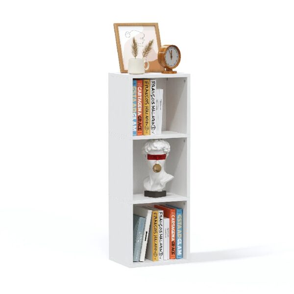 Tall Narrow Bookshelf, 3-Tier Cube Display Rack, Modern Corner Bookshelf with Storage Space, Storage Cabinet for Home Office (White 1 Pack)
