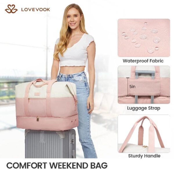 Travel Duffel Bag for Women, Large Weekender Overnight Bag, Carry-on Gym Bag with Separate Shoes Compartment, Mom Hospital Bags for Labor and Delivery with 2 Packing Cubes