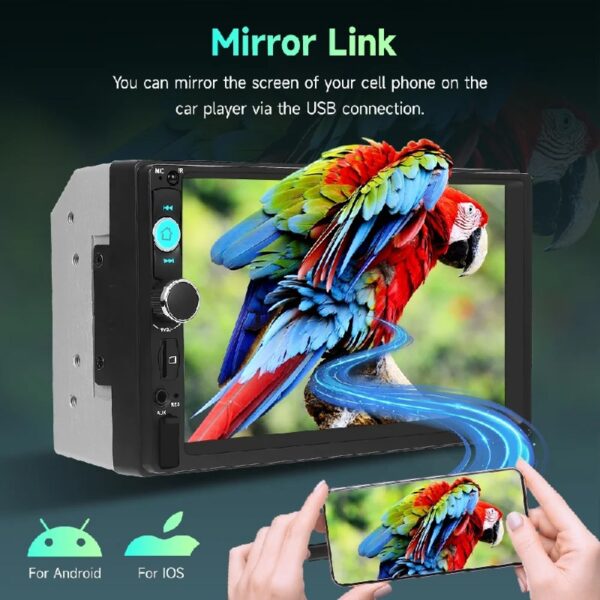 7 Inch Dual Din Car Stereo MP5 Multimedia Player with Bluetooth FM Radio Rearview Camera and Screen Mirroring Support