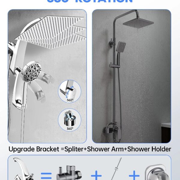 High Pressure Rainfall Shower Head 10 Spray Handheld Showerhead Combo, 360° Degree Rotating Extension Arm, New