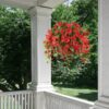 Artificial Hanging Flowers Basket,Fake Hanging Plant,4 Packs Faux Flower Daisies Coconut Lining Hanging Baskets for Patio Garden Porch Deck Decoration(Red)