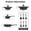 Non-Stick Cookware Set, Small Portable Cast Iron Pots and Pans with Glass Lids and Nylon Utensils for Outdoor Cooking - 13 Piece Set, Black