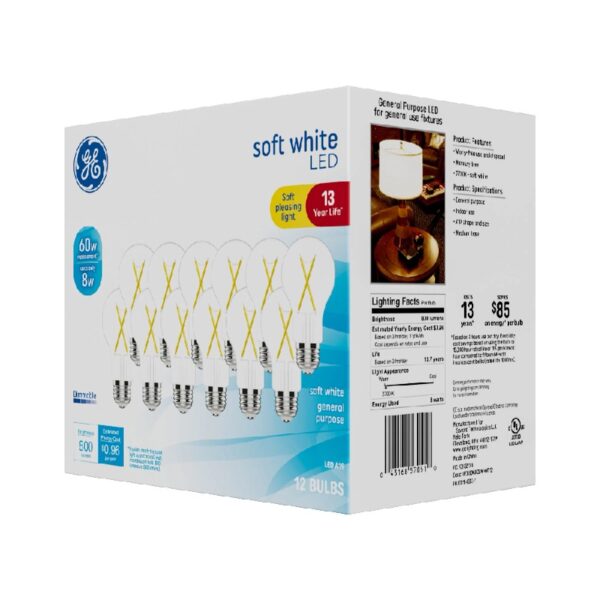 LED Light Bulbs, 60 Watt, Soft White, A19 Bulbs, Medium Base, Clear Finish, 13yr, 12 pack