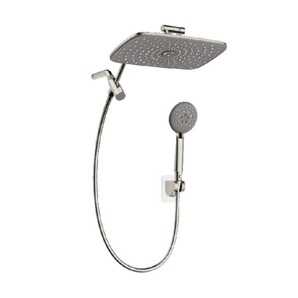 12 Inch Coverage High Pressure Rain Shower Head Combo with Adjustable Extension Arm, Wide Rainfall & 5 Modes Handheld Showerhead, Dual Anti-Clog Nozzles for Ultimate Experience, Silver Chrome