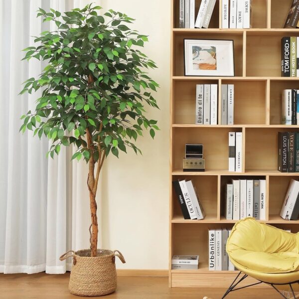 DR.Planzen 5 feet Artificial Ficus Tree, Tall Lifelike Greenery with Natural Wood Trunk for Living Room, office floor and corner decor