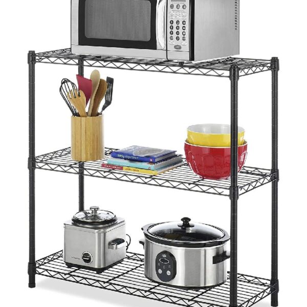 3-shelf Wire Shelving,  Adjustable Storage Rack Unit, Microwave Bakers Rack Garage Kitchen Organizer, Capacity for 200 lbs