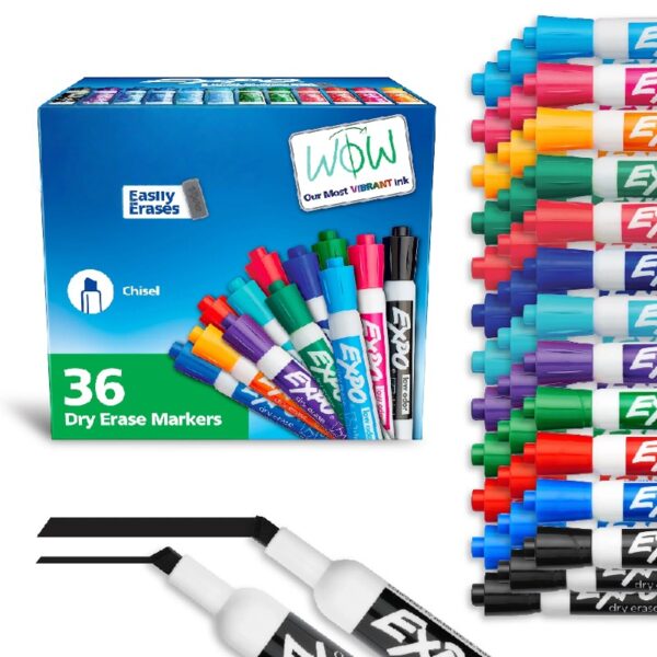 Expo Low-Odor Dry Erase Chisel Tip Markers - Chisel Marker Point Style - Assorted - 36 / Box