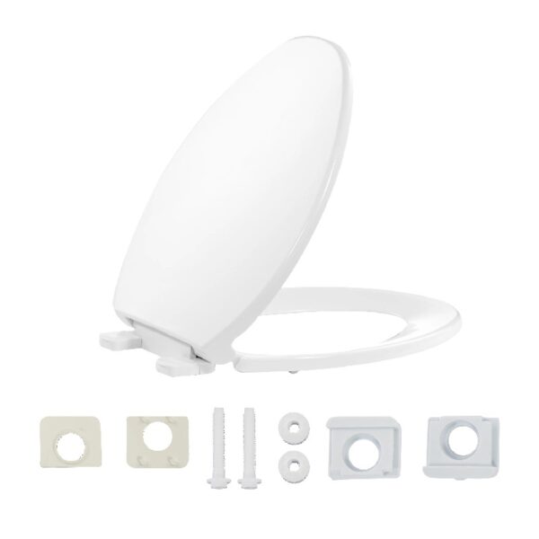 Oval Plastic Toilet Seat Soft Close in White, No Slam & Easy to Clean