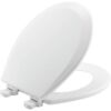 Round Enameled Wood Toilet Seat in White with Easy·Clean Hinge
