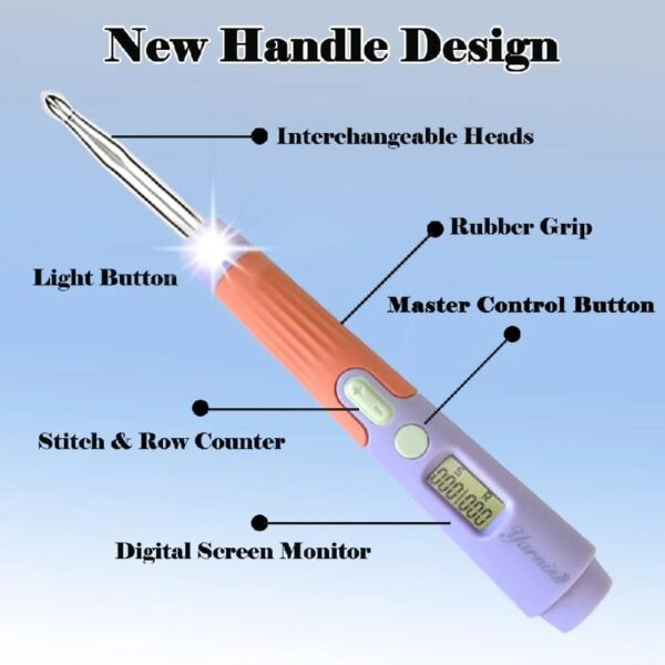 Yarniss Crochet Hooks Set with Digital Counter, 17 Sizes Light Up Crochet Hooks 2.5mm-14.0mm