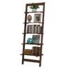 5-Tier Slatted Wood Leaning Ladder Shelf for Narrow Storage, Wooden Bookcase for Living Room, Bathroom, Kitchen, Office or Bedroom, Black Finish