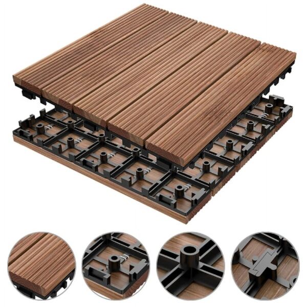 12'' x 12'' Fir Wood Flooring Tiles 11sq ft Coverage Area, 11 Pieces, Brown