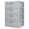 Storage Drawer, 3 Drawer Plastic Weave Wide Tower with Pull Handles, Brown