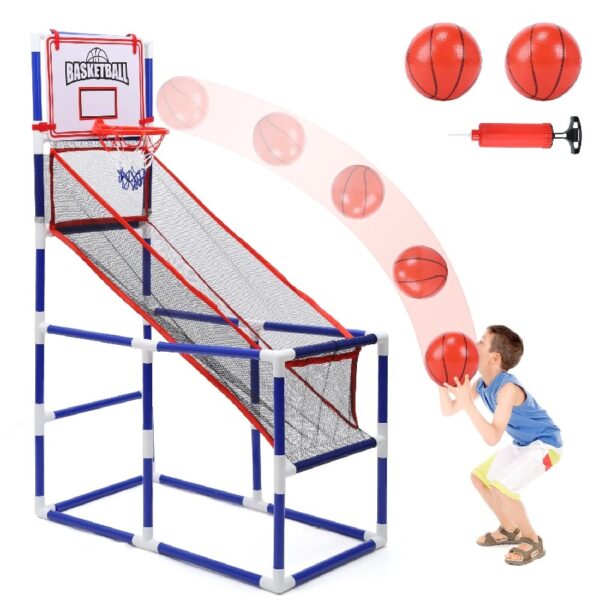 Kids Arcade Basketball Game, Indoor/Outdoor Basketball Hoop With 4 Balls, Basketball Game Toys Gifts for Boys and Girls (Blue)