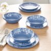 12-Piece Daisy Bamboo Melamine Dinnerware Set, Blue